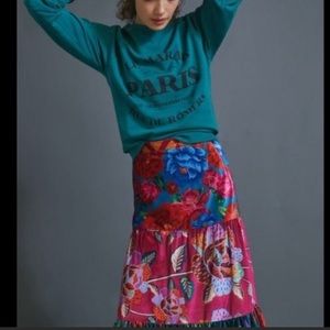 Farm Rio Drea Tiered Velvet Midi skirt new with tags large